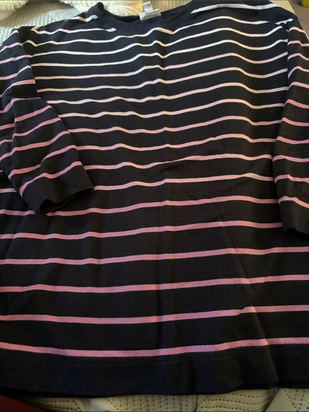 J. Jill Black Striped Sweatshirt with Pink Stripes